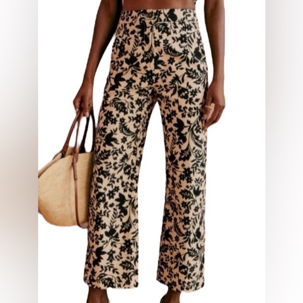 Sezane Martin Linen & Cotton Nora Floral Print Straight Cropped Flare Pants